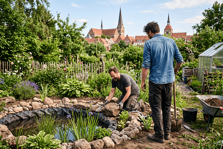 Leben im Garten – wie Henry Neuhauser seinem Freund in Rostock beim Anlegen eines naturnahen Gartenteichs hilft